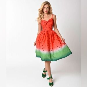 Unique Vintage Red and Green Sleeveless Sundress